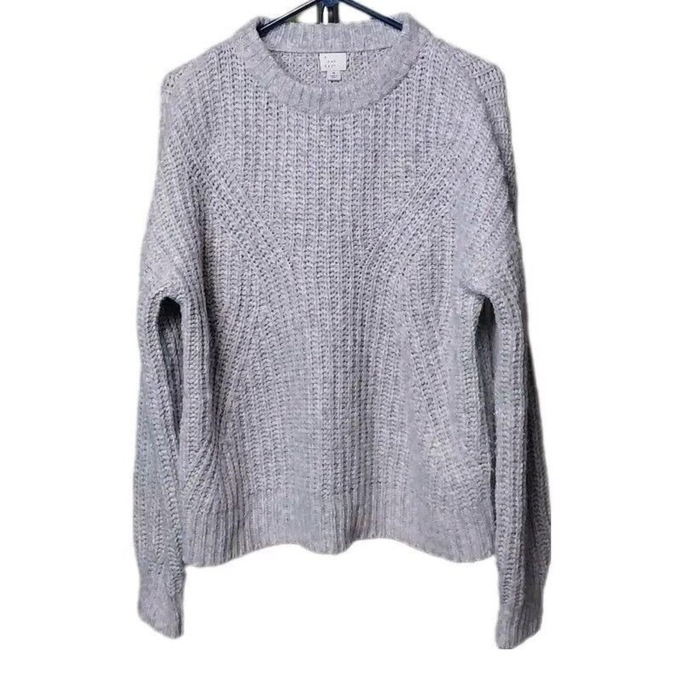 A New Day Sweater Women Size Medium Gray Cable Oversized Acrylic Blend 22" Long